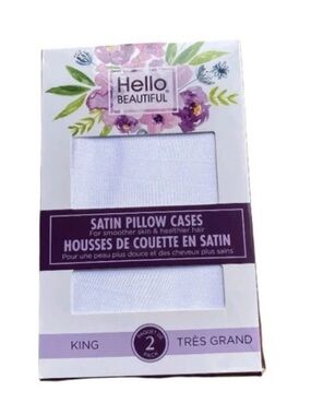 Hello Beautiful White Set of 2 Satin King Pillowcases